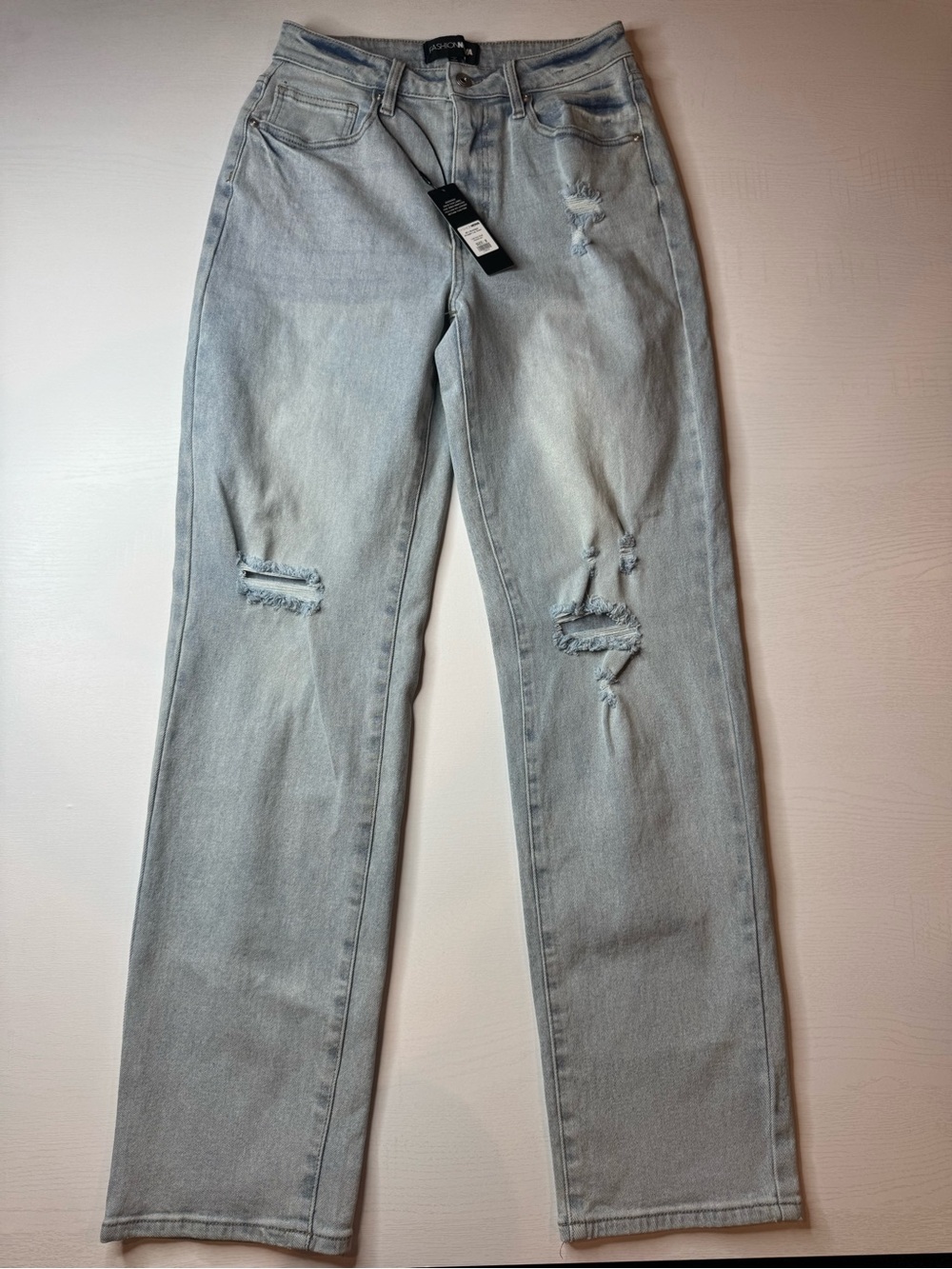 Fashion Nova Light Gray Straight Leg Distressed Jeans